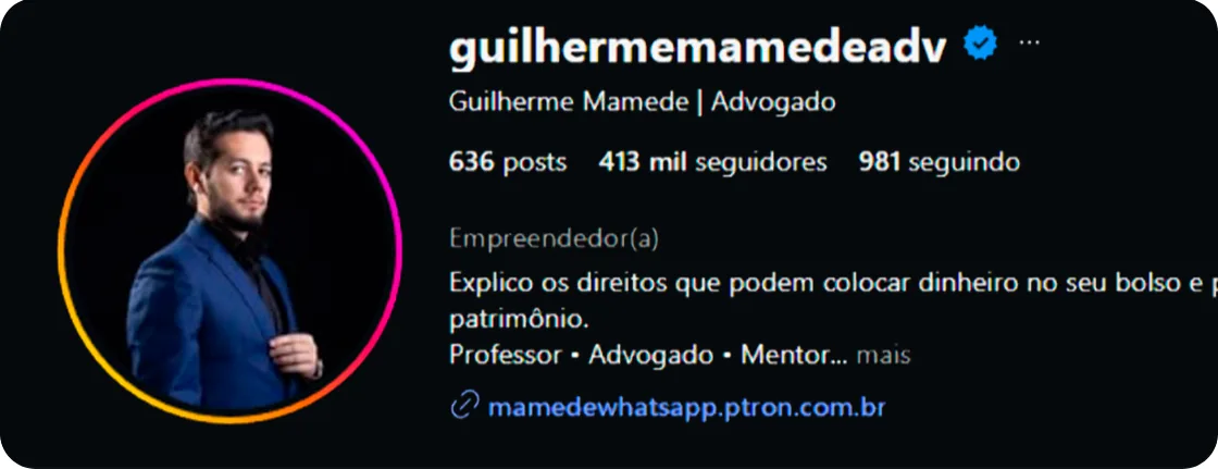 Perfil no Instagram de Guilherme Mamede